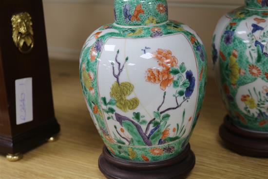 A pair of Samson of Paris jars and covers, and a pair of Qianlong famille rose plates